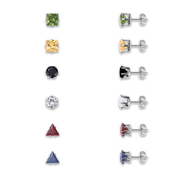 

12Pcs Shinning Zircon Multiple Shape Geometric Stud Earrings Daily Accessories