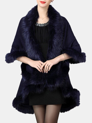 Faux Fur Layered Women Cloak Coats