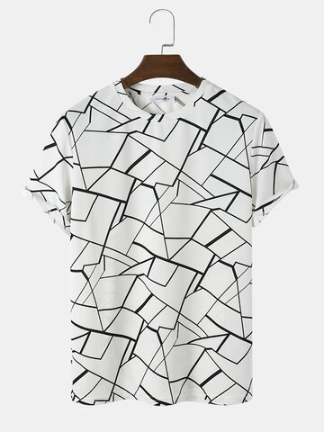 All Over Geometric White Print T-Shirt