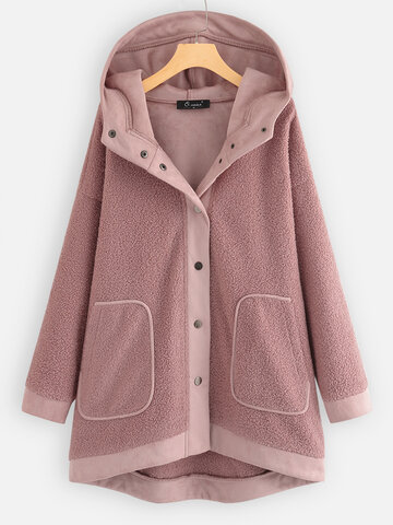 Patchwork Fleece Hooded Coat