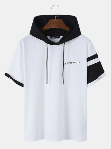 Contrast Letter Print Hooded T-Shirts