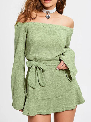 Solid Color Off-shoulder Dress
