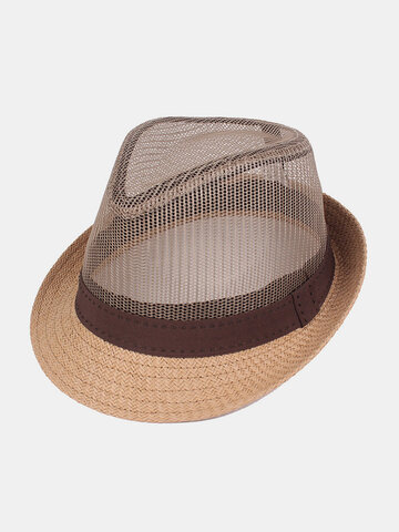 Men Straw Hat Mesh Breathable Sun Visor Sun Hat
