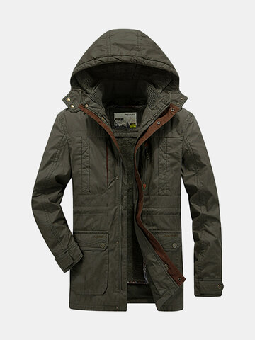 

Autumn Winter Outdoor Thicken Detachable Liner Hooded Multi Pockets Jacket for Men, Khaki army green dark blue