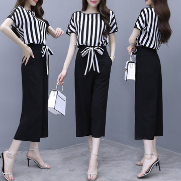

New Women's Net Red Yang Age Reduction Fashion Season French Hepburn Chiffon Wide Leg Pants Two-piece Suit