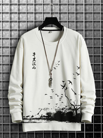 Chinese Ink Landscape Print Sweatshirts