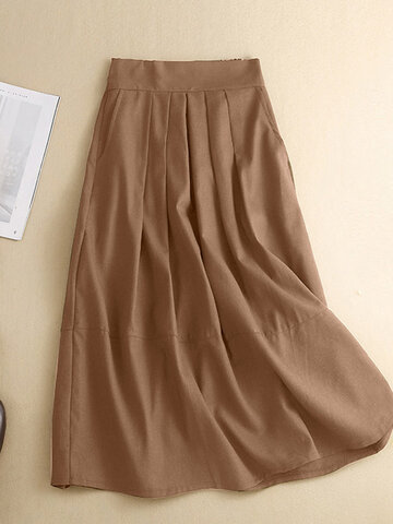 Solid Pleated Aline Pocket Skirt