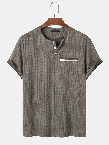 Chevron Texture Half Button T-Shirts