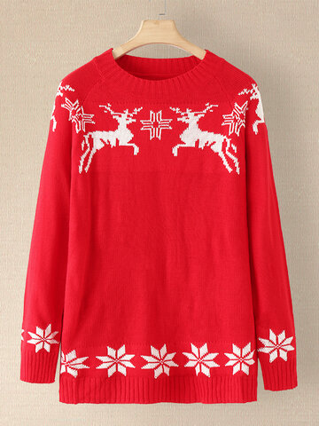 Christmas Elk Snowflake Jacquard Sweater