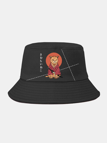 Unisex Cartoon Warrior Cat Print Bucket Hat