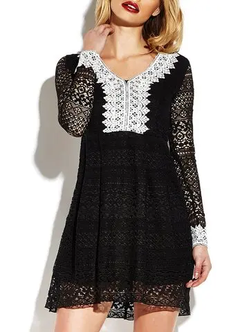 Sexy Lace See-through Long Sleeve Mini Dress