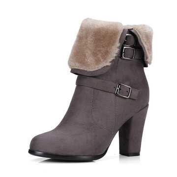 

Warm Lining Suede Block Heel Ankle Boots, Black white