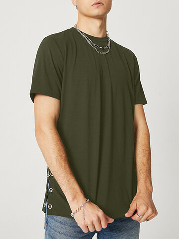Einfarbiges T-Shirt mit doppelseitiger Maisschnalle