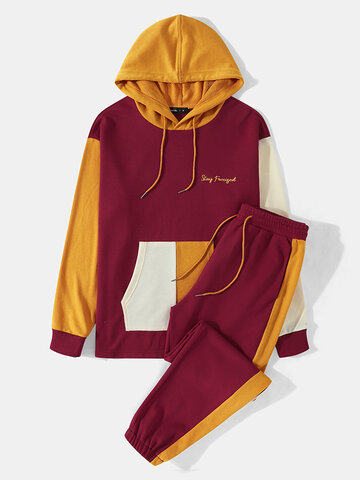 Colorblock Letter Embroidered Hoodie Co-ords