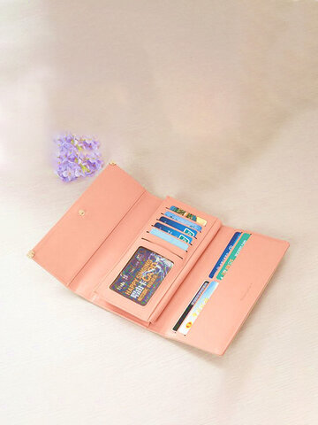 Women Fashion Candy Color Cluch Matte Leather Long Wallet