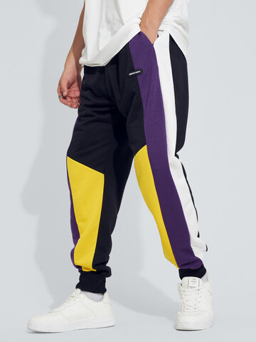 Men Multicolor Striped Patchwork Pocket Sweatpants