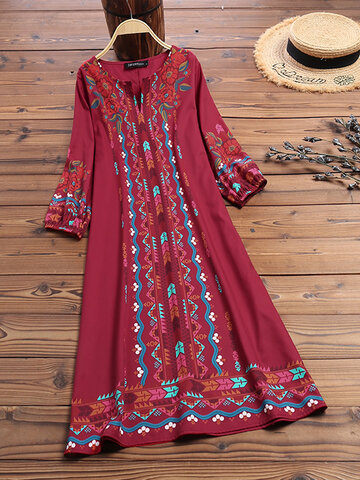 Ethnic Print Half Sleeve Elegant Dress