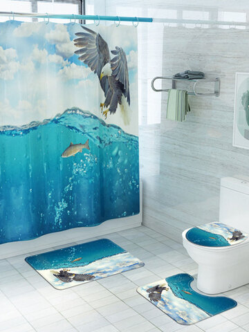 US Waterproof 1.8M Ocean Dolphin Sea Bathroom Shower Curtain Toilet Rug Mat Set 