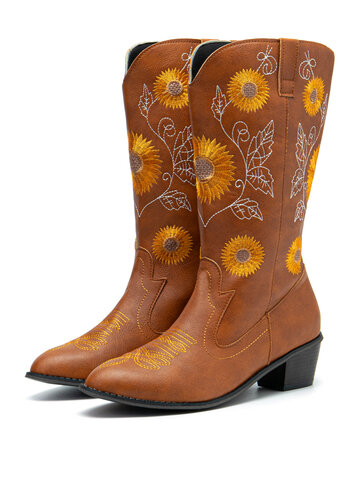 Sunflowers Mid-Calf Cowboy Boots