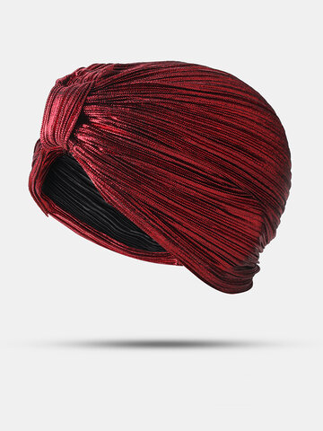 Pleated Beanie Hat Solid Color Simple Turban Cap
