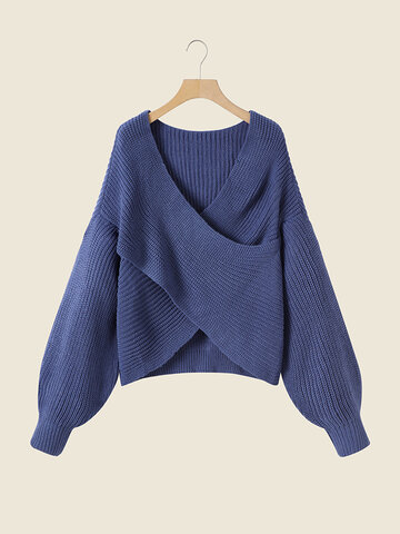 Solid Dropped Shoulder Wrap Sweater