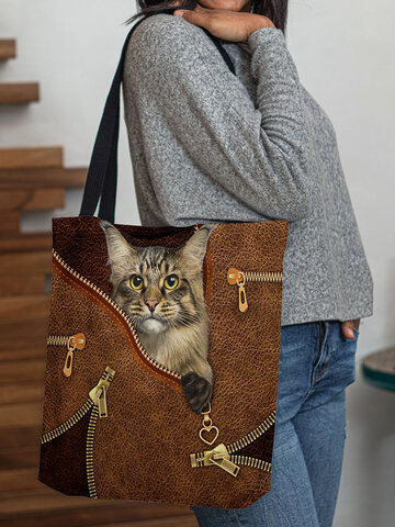 Felt Cat Pattern Handbag Shoulder Bag Tote