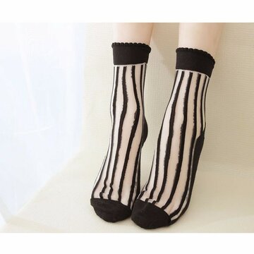 WomenTransparent Silk Socks Ankle Low Cut Yarn Crystal Striped Floral Short Pantyhose