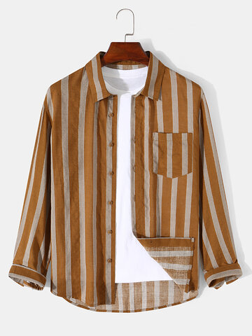 Striped Chest Pocket Lapel Shirts