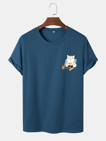 Cartoon Cat Japanese Print T-Shirts