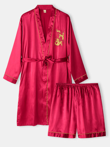 Faux Silk Dragon Embroidered Robe