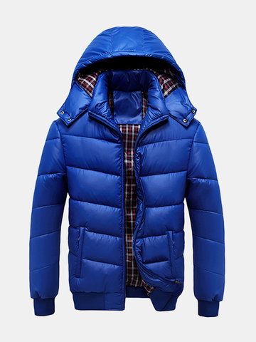 

Winter Outdoor Thicken Warm Coat Rib Cuff Solid Color Detachable Hood Jacket for Men, Black royal blue dark blue
