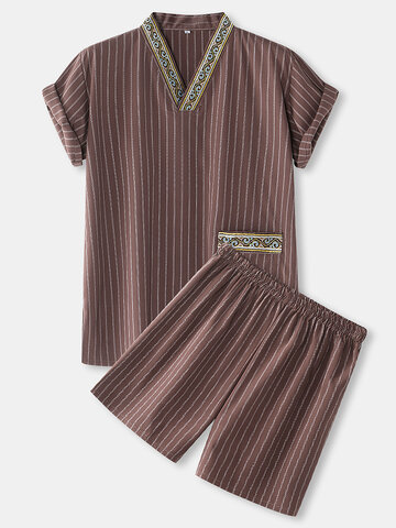 Striped V-Neck Ethnic Style Loungewear