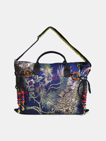 Peacock Embroidery Tassel Handbag Tote