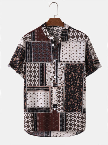 Этнические рубашки Henley с цветочным принтом пейсли