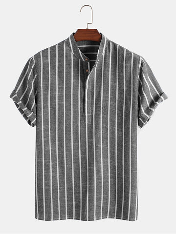 Stripe Casual Cotton Henley Shirt