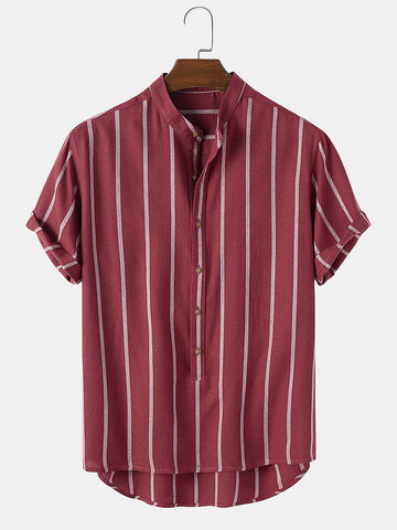100% Cotton Stripe Casual Henley Shirts