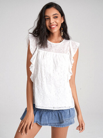 Ruffle Sleeve Cut Out Blouse