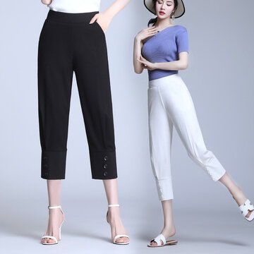 

Middle-aged And Old Mother Pants High Waist Stretch Casual Pants Was Thin Eight Points Straight Pants Season Seven Pants Pants Breeches XL