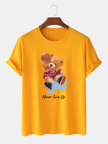 Cartoon Basketball Bear Print T-Shirt