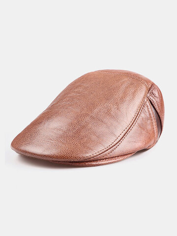 Men's Genuine Leather First Layer Cowhide Flat Hat