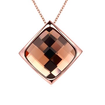 Luxury Women Necklace Rhombus Rose Gold Glass Crystal Necklace