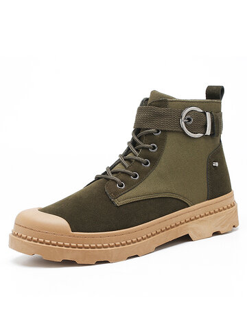 Men Suede Stitching Canvas Tooling Boots