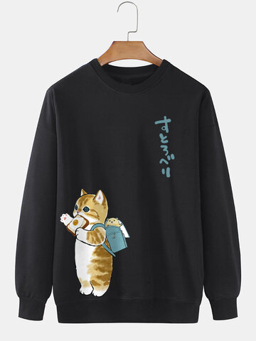 かわいい猫の和柄スウェットシャツ