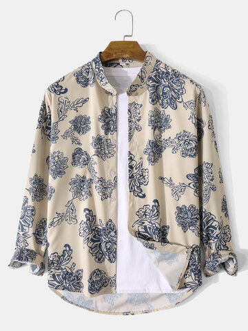 Floral Print Stand Collar Shirts