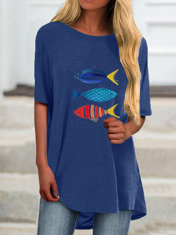 Cartoon Fish Print T-shirt