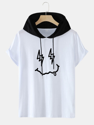 Funny Face Print Contrast Hooded T-Shirts