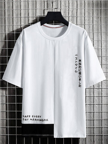 T-shirts à ourlet asymétrique à motif japonais