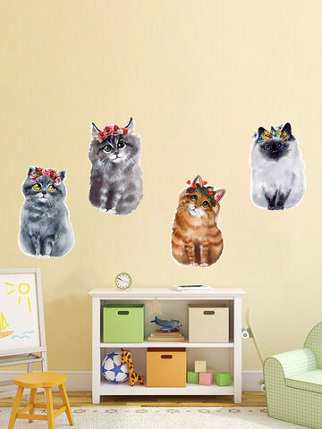 1 unid lindo Colorful gatos pegatinas de pared arte habitación extraíble calcomanías decoración chico habitación dormitorio decoración calcomanías pegatinas papel tapiz