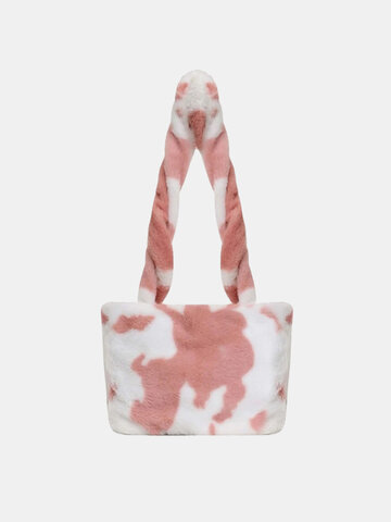 Plush Fluffy Cow Zebra Pattern Shoulder Bag Handbag