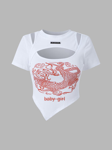 Dragon Pattern Cut Out T-shirt